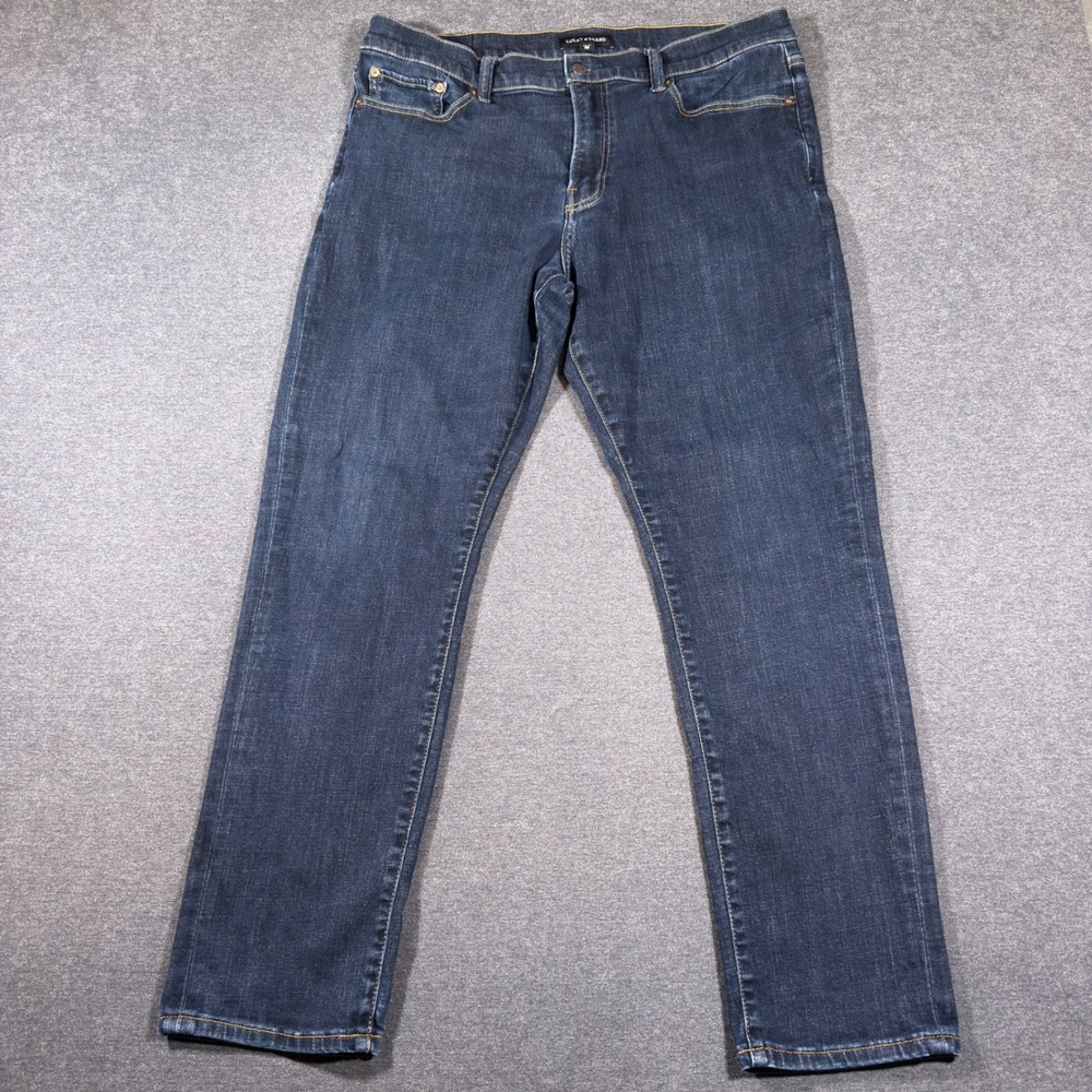 Lucky Brand 410 Athletic Straight Jeans Mens 36x32 Blue Dark Wash Stretch Denim
